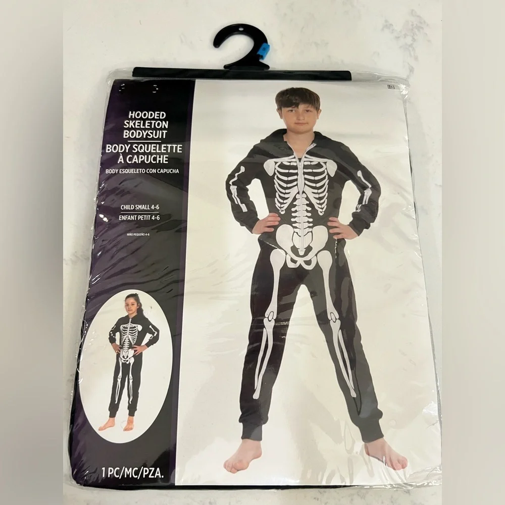 Black Skeleton Hooded Bodysuit Costume for Kids
